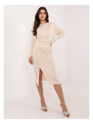 Light beige midi cocktail dress with ruffles