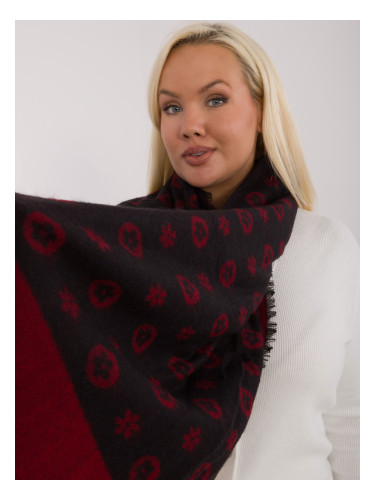 Black and burgundy large women's scarf with patterns