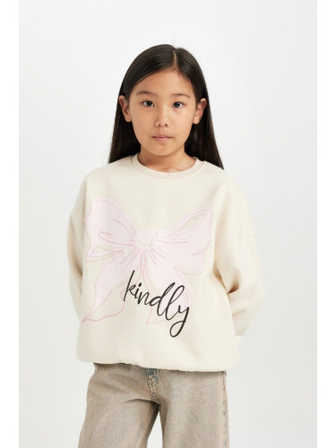 DEFACTO Girls' Relax Fit Crew Neck Printed Sweatshirt