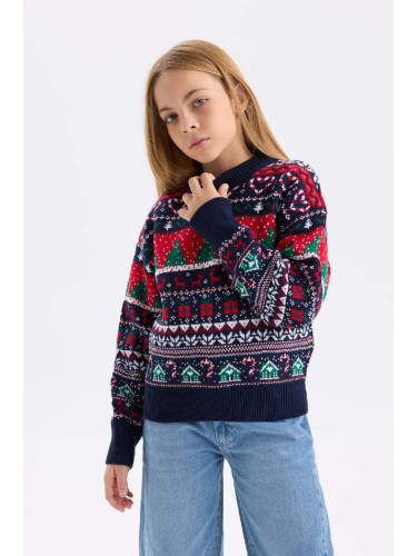 DEFACTO Girl's Regular Fit Crew Neck Sweater