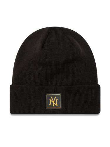 New Era Шапка New York Yankees Metallic Badge Black Cuff Knit Beanie 60424815 Черен