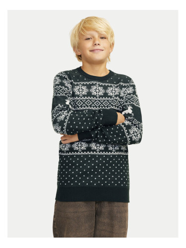 Jack&Jones Junior Пуловер Xmas Gabriel 12267436 Зелен Regular Fit