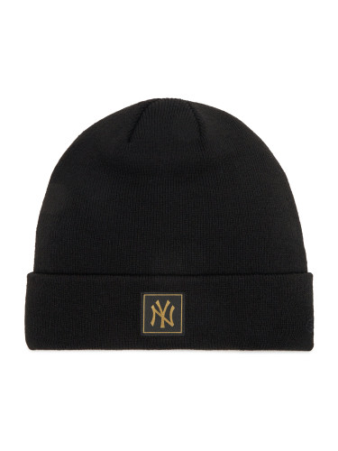 Шапка New Era New York Yankees Metallic Badge Black Cuff Knit Beanie 60424815 Черен