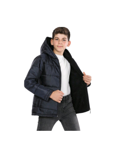 Детско зимно яке за момче в тъмносиньо с качулка