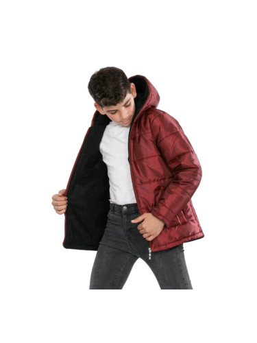 Детско зимно яке за момче в бордо с качулка