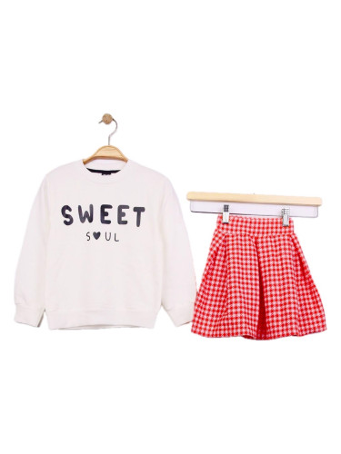 Комплект от детска пола пепит в червено и блузка Елис