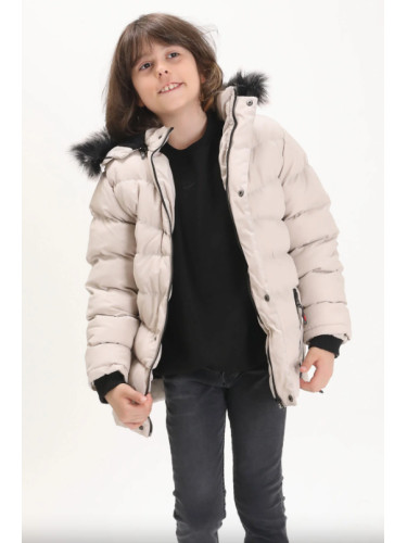 Зимно детско яке за момче в бежово с качулка