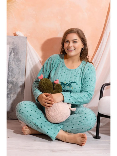 Trendyol Curve Mint Star Pattern Knitted Pajamas Set