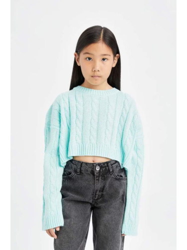 DEFACTO Girl Crop Crew Neck Hair Knitted Sweater