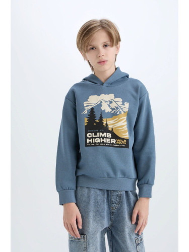 DEFACTO Boy's Regular Fit Hooded Printed Sweatshirt