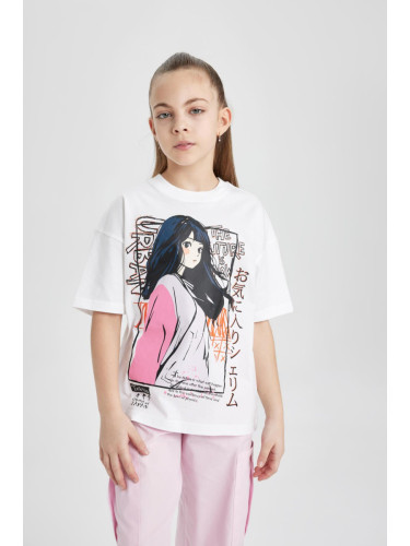 DEFACTO Girl Oversize Fit Crew Neck Printed Short Sleeve T-Shirt