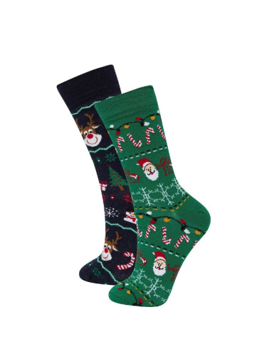 DEFACTO Men's Christmas Themed Boxed 2-Piece Cotton Long Socks