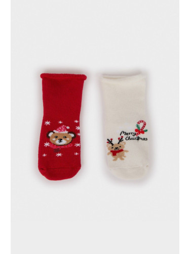 DEFACTO Baby Girl Christmas Themed Seamless 2-Pack Cotton Long Socks