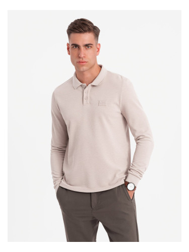 Ombre Men's structured polo longsleeve with patch - ash