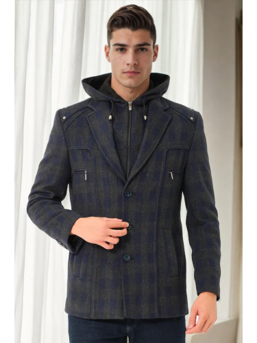 K7532 DEWBERRY MEN'S COAT-PLAID NAVY BLUE-1