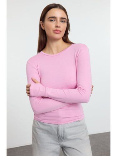 Trendyol Pink Viscose/Soft Fabric Finger-Touch Detailed Flexible Knitted Blouse