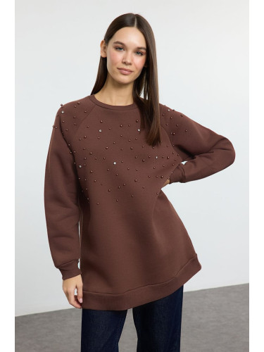 Trendyol Brown Raised Stone Accessory Sweatshirt