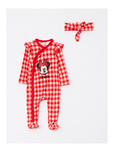 LC Waikiki V-Neck Long Sleeved Minnie Mouse Printed Baby Girl Rompers and Headband Set of 2