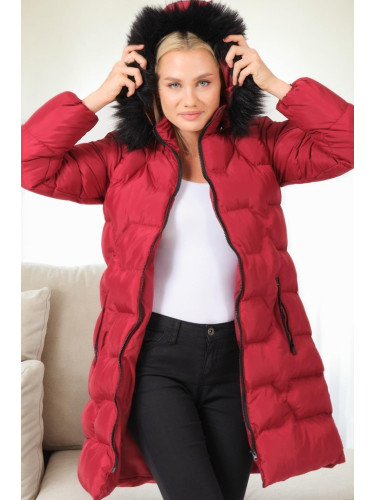 Z6760 DEWBERRY WOMEN'S COAT-PLAIN BURGUNDY