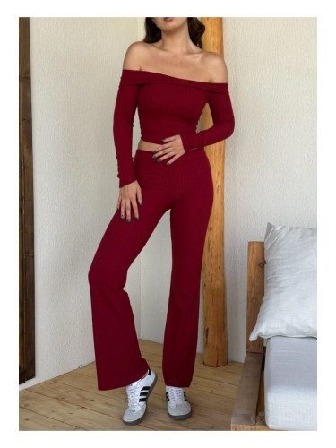 Trendyol Claret Red High Waist Flexible Ribbed Knitted Trousers