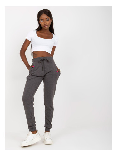 Dark gray classic basic tied sweatpants