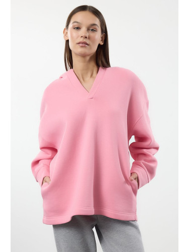 Trendyol Pink Hooded Oversize/Wide Pattern Thick Knitted Sweatshirt