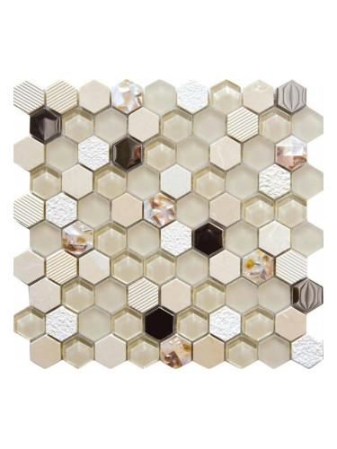 Hexagono Beige Nacar - стъклена мозайка