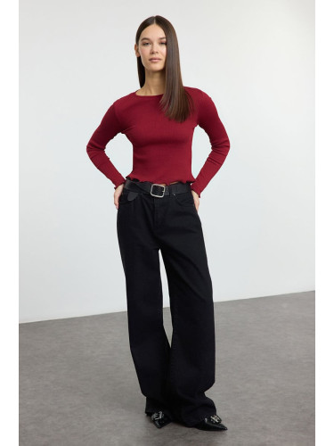 Trendyol Claret Red Fitted/Body-Sit Crop Ribbed Flexible Knit Blouse