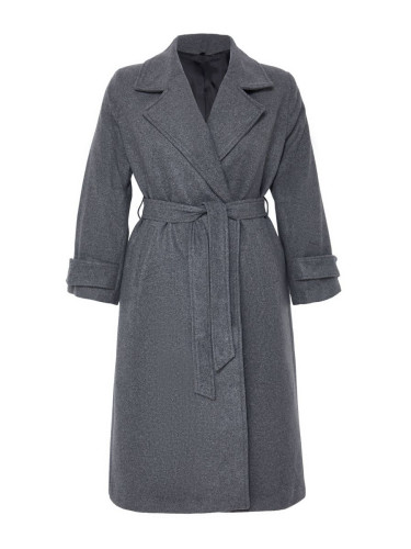 Trendyol Curve Grey Regular Fit Wide Collar Detailed Long Wool Blend Cashmere Coat