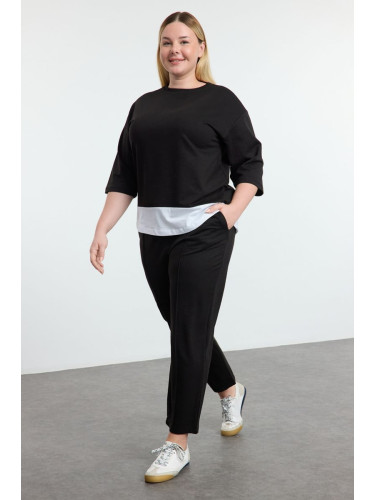 Trendyol Curve Black Knitted Plus Size Top-Bottom Set