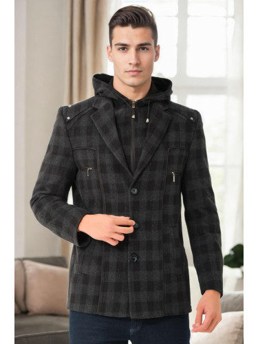 K7532 DEWBERRY MEN'S COAT-PLAID BLACK-1