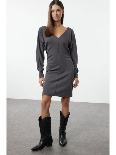 Trendyol Anthracite Padded Bodycone/Fits the Body Mini Knit Dress