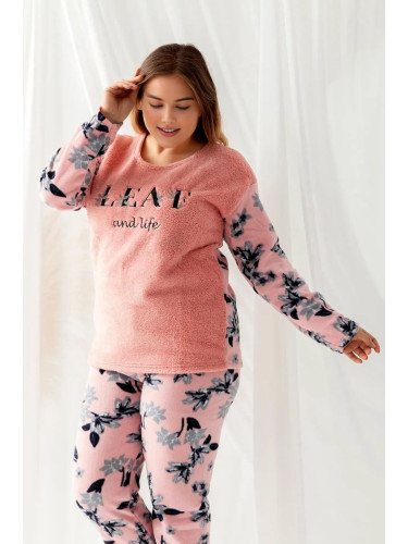 Trendyol Curve Pink Floral Print Patterned Knitted Pajamas Set