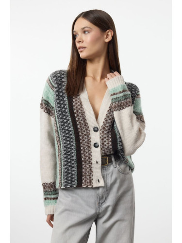 Trendyol Ecru Wide Pattern Soft Textured Patterned Knitwear Cardigan