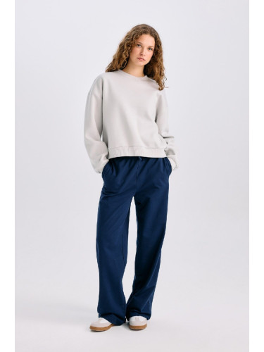 DEFACTO Straight Fit Elastic Waist Tied Basic Plain Wide Leg Long Length Sweatpants