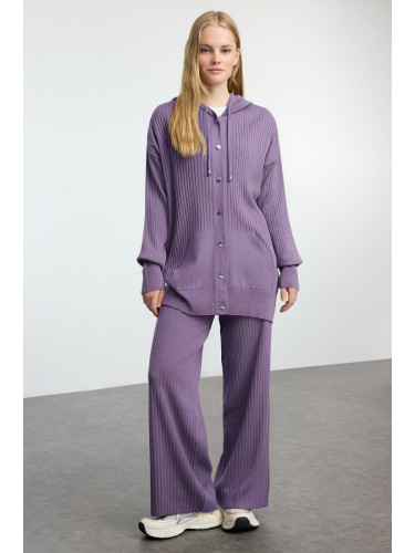 Trendyol Lilac Hooded Oversize Knitwear Bottom-Top Suit