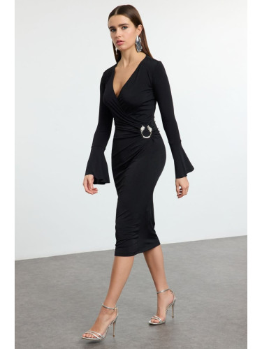 Trendyol Black Body-fitting Accessory Detailed Knitted Dress