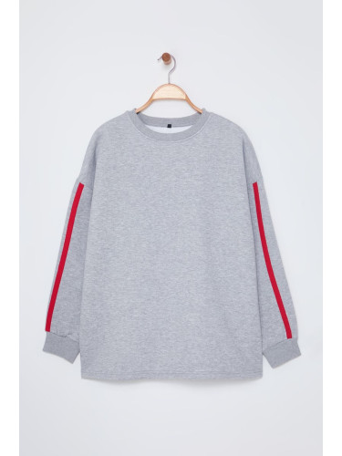 Trendyol Curve Grey Stripe Detailed Oversize/Wide Pattern Thin Knitted Sweatshirt