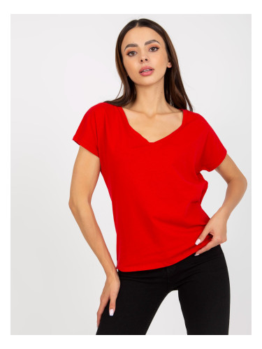 Red cotton V-neck t-shirt BASIC