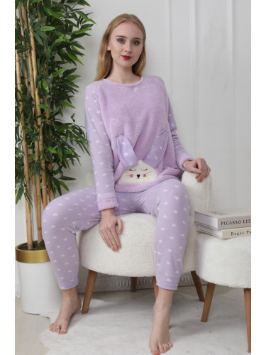 Trendyol Lilac 3-Piece Heart Sleep Band Polar Winter Knitted Pajama Set