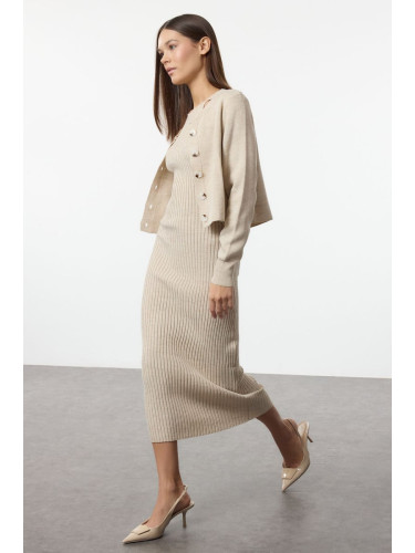 Trendyol Beige Midi Knit Basic Cardigan Dress