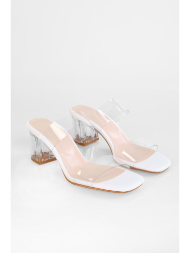 Shoeberry Women's Rake White Transparent Banded Heeled Slippers