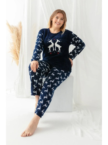 Trendyol Curve Navy Blue Christmas Patterned Knitted Pajama Set