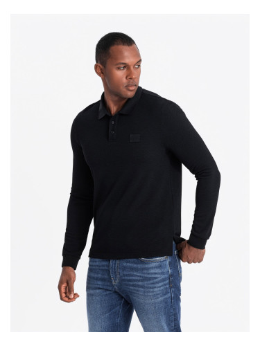 Ombre Structured men's polo longsleeve with patch - black