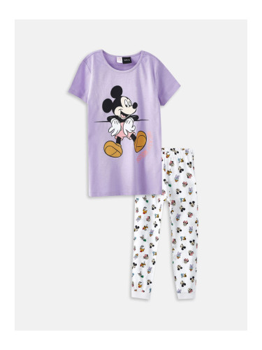 LC Waikiki Crew Neck Mickey Mouse Printed Short Sleeve Girl's Pajama Set