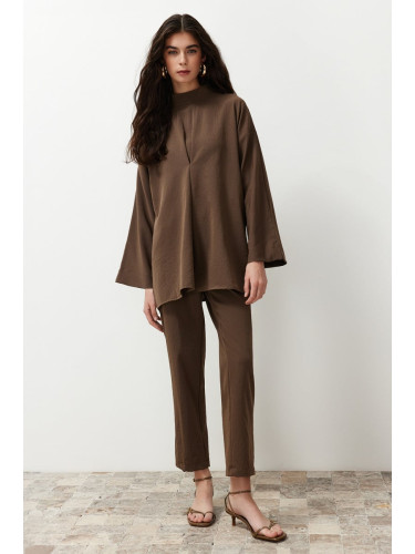 Trendyol Brown Collar Detailed Woven Bottom Top Set