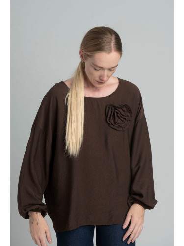 Oversized chocolate blouse with a decorative flower