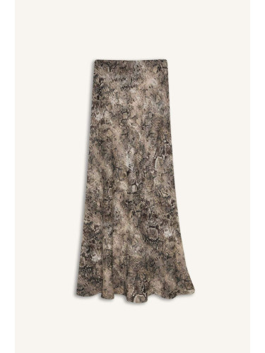 DEFACTO A-Line Snakeskin Patterned High Waist Satin Midi Skirt