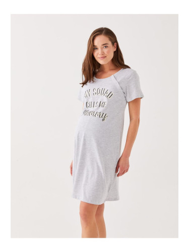 LC Waikiki Crew Neck Printed Short Sleeve Maternity Nightgown