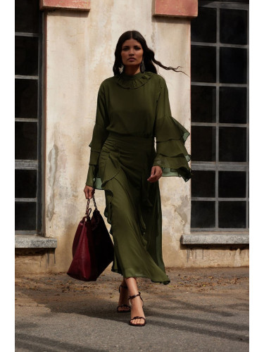 Trendyol X Ai Khaki Ruffled Chiffon Tunic with Sleeves